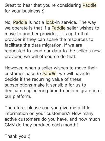 Reply from Paddle
